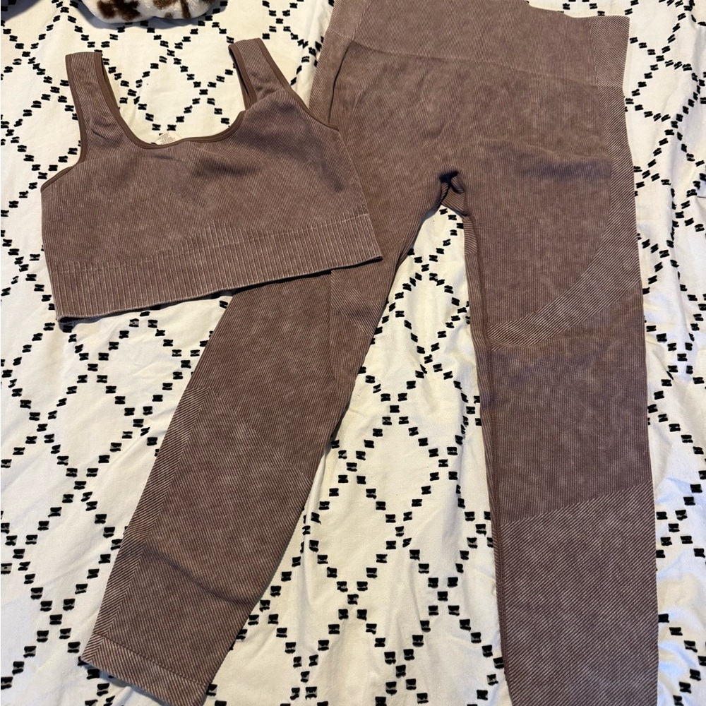 Target JoyLab Seamless Ribbed Crop Tank & High-Waist Leggings Set - Brown